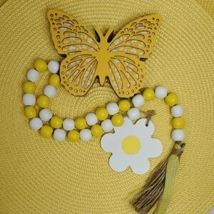 Yellow & White Butterfly & Beaded Garland Decor